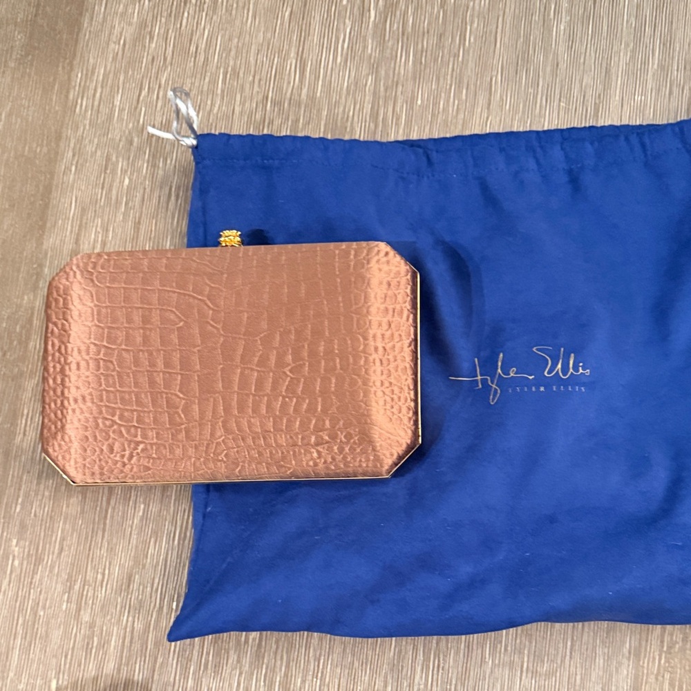 Rose Gold Croc-Embossed Minaudière Clutch